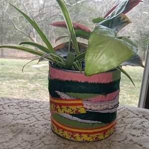 Colorful Boho Patchwork Planter with plants